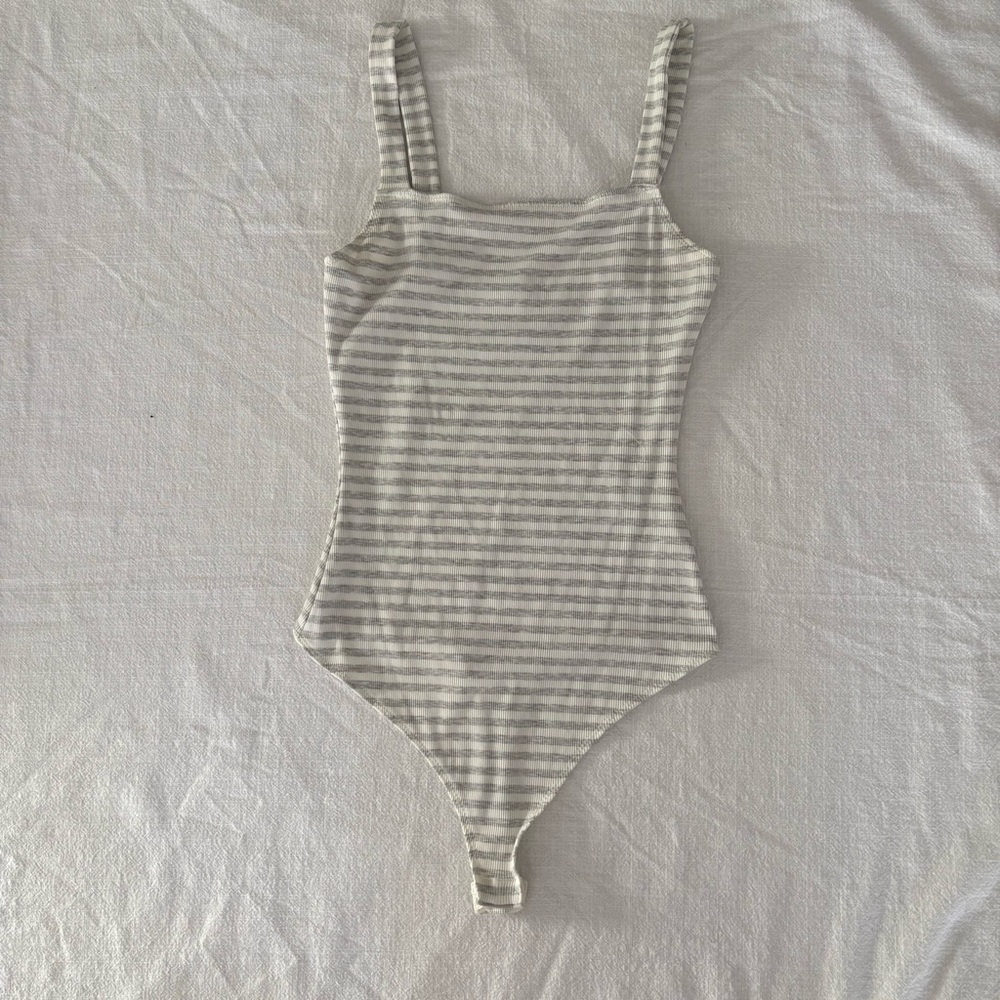 Vici Gray Striped Bodysuit